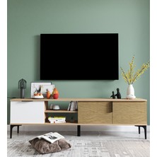 Alonex Tarz Raflı 180 cm Metal Kulp Tv Ünitesi (Sepet - Beyaz) DUBLIN001
