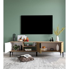 Alonex Tarz Raflı 180 cm Metal Kulp Tv Ünitesi (Sepet - Beyaz) DUBLIN001