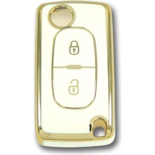 Babikamium Peugeot 307 Citroen C3 2 Buton Sustalı Beyaz Oto Anahtar Kumanda Kabı Kılıfı Oto Anahtarlık