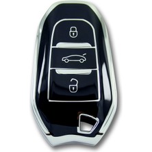 Babikamium Peugeot 5008 3008 Citroen C3 Smart Siyah-Gümüş Silikon Kılıf Oto Kumanda Kabı Kılıfı Oto Anahtarlık