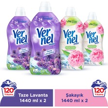 Vernel  Max Konsantre Çamaşır Yumuşatıcısı 4 x 1440ML (240 Yıkama) 2 Taze Lavanta + 2 Şakayık