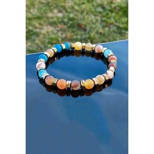 Trend Collection Yengeç Akik Orijinal Doğal Taş Altın Detaylı Ayarlanabilir Unisex Bileklik