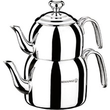 Korkmaz A056 Droppa Midi Çaydanlık Takımı 0.7 lt Demlik ve 1.6 lt Alt Hacim Parlak 18/10 Cr-Ni Paslanmaz Çelik