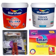 Marshall Silikonlu Sil - Pak Leke Tutmaz Duvar Boyası 2 5 Lt + Marshall Tavan Boyası 3 5 kg + Izmir Fırça Duvar Boyama Seti