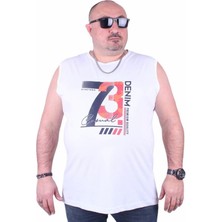 Starbattal Büyük Beden Erkek Baskılı Kolsuz Tişört Casual 23142 Beyaz10