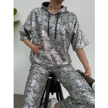 Foa Fashion Oversize Haki Silver Baskı Kapüşonlu Iki Iplik Takım