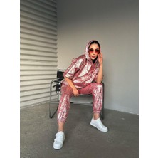 Foa Fashion Oversize Kırmızı Silver Baskı Kapüşonlu Iki Iplik Takım