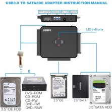 Fideco USB 3.0 To 2.5 / 3.5 / 5.25 Sata Ide HDD SSD Hardddisk Çevirici Kablo - Backup Özellikli