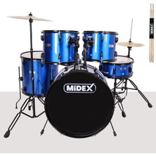 Midex CD900X-BL 22'' yetişkin akustik Bateri Davul Seti 22B-13T-12T-16F-14S (5 Parça)