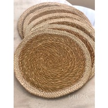 Guezia 6 Adet Krem Şeritli Hasır Supla  | Örgü Amerikan Servis | 35 cm Çap Supla  | 6 Adet
