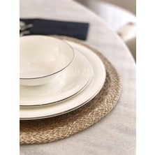 Guezia 6 Adet Krem Şeritli Hasır Supla  | Örgü Amerikan Servis | 35 cm Çap Supla  | 6 Adet