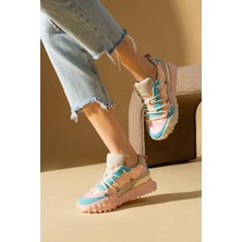 Pembe Potin Yeni Sezon Kalın Taban Bağcıklı Moda Kadın Sneakers 36-144-23