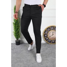 Modamesto Erkek Siyah Slim Fit Keten Pantolon