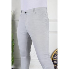 Modamesto Erkek Açık Gri Slim Fit Keten Pantolon