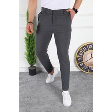 Modamesto Erkek Antrasit Slim Fit Keten Pantolon