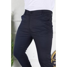 Modamesto Erkek Lacivert Slim Fit Keten Pantolon