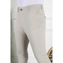 Modamesto Erkek Bej Slim Fit Keten Pantolon