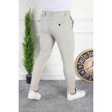 Modamesto Erkek Bej Slim Fit Keten Pantolon