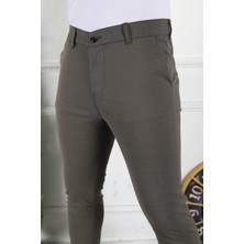 Modamesto Erkek Kahverengi Slim Fit Keten Pantolon