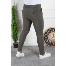 Modamesto Erkek Kahverengi Slim Fit Keten Pantolon