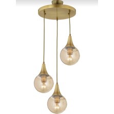Veda Light Damla 3'lü Sarkıt Bal Cam Yuvarlak- Eskitme Modern- Mutfak- Salon Avize