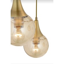 Veda Light Damla 3'lü Sarkıt Bal Cam Yuvarlak- Eskitme Modern- Mutfak- Salon Avize