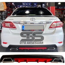 STS Oto Aksesuar Toyota Corolla 2007-2012 Difüzör Arka Tampon Eki 2 Egzoz Çıkışlı Kırmızı Lüx Tip