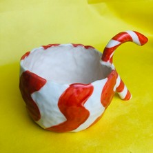 Yılbaşı Serisi Lollipop Xl Kupa - Kırmızı Şekerli Kupa El Yapımı Seramik Mug 200 ml