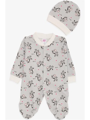 Breeze Erkek Bebek Patikli Tulum Sevimli Zebra Desenli Gri (0-3 Ay-6 Ay)10