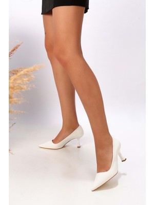 Shoeberry Kadın Aften Beyaz Cilt Topuklu Ayakkabı Stiletto10
