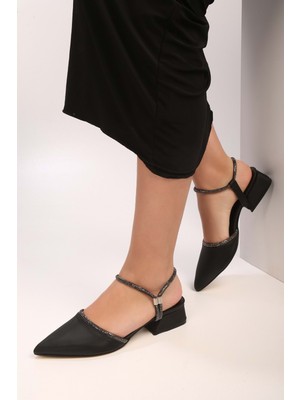 Shoeberry Kadın Tine Siyah Saten Taşlı Topuklu Ayakkabı10