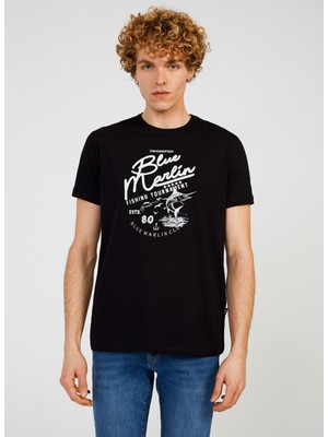 The Crow Bisiklet Yaka Baskılı Siyah Erkek T-Shirt TC711110