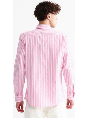 Limon Standart Gömlek Yaka Çizgili Pembe Erkek Gömlek Peppa