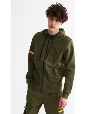 Limon Kapüşon Yaka Düz Haki Erkek Sweatmont Soso