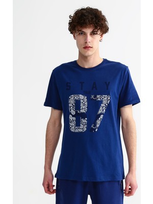 Aeropostale Bisiklet Yaka Baskılı Lacivert Erkek T-Shirt E-Stay10