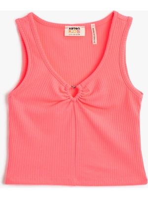 Koton Crop Üst Kolsuz Fitilli Pencere Detaylı V Yaka