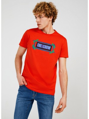The Crow Bisiklet Yaka Baskılı Kırmızı Erkek T-Shirt TC712710