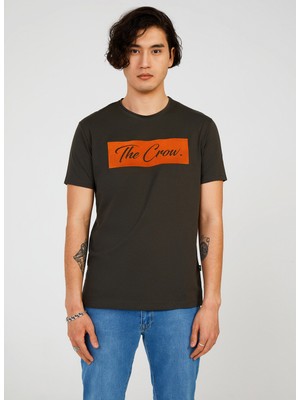 The Crow Bisiklet Yaka Baskılı Yağ Yeşili Erkek T-Shirt TC712810