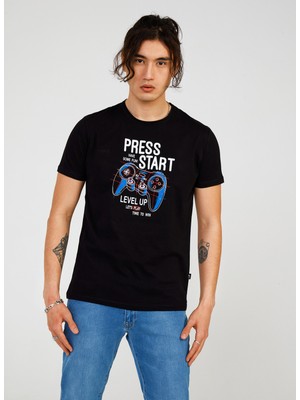 The Crow Bisiklet Yaka Baskılı Siyah Erkek T-Shirt TC712310
