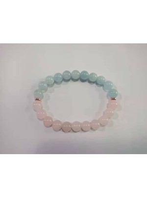Safnaturel Sertifikalı Pembe Kuvars & Akuamarin Doğal Taş Bileklik 8mm