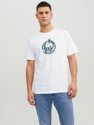 Jack & Jones Jorcrown Skull Tee Ss Crew Neck Fst Beyaz Erkek T-Shirt 12232656-Brigh