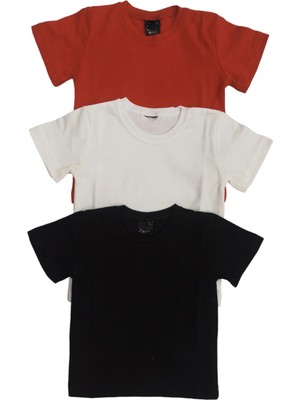 Özdemirli Bebe Basic Düz Bisiklet Yaka Kısa Kollu Likralı Badi Sweat T-Shirt (3 Lü Paket Kırmızı-Beyaz-Siyah) 