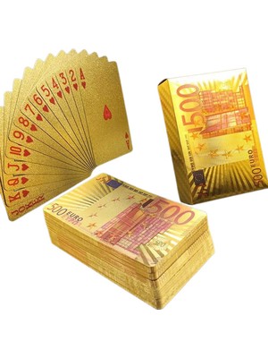 Schulzz Bossvegas Euro Şeklinde Su Geçirmez Pvc Altın Iskambil Kartı Seti