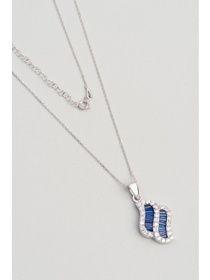 So CHIC Safir Renkli Taşlı 18 Ayar Beyaz Altın Kaplama 43 Cm Gümüş Kolye
