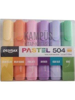 Penmax Fosforlu Işaretleme Kalemi Pastel Renkler 6'lı Set