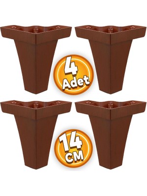 Badem10 Venüs Mobilya Kanepe Sehpa TV Ünitesi Koltuk Ayağı 14 cm Kahverengi Ahşap Desenli Baza Ayak (4 ADET)
