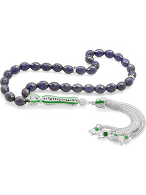 Tesbihname Alpaka Püsküllü Yeşil Mineli Arpa Kesim His Taşı Tesbih