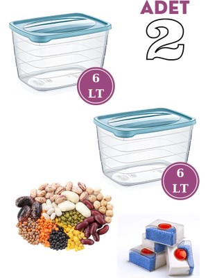 Flosoft 6 Litre Un Bakliyat Erzak Saklama Kabı, Tablet Deterjan Kutusu 2 Adet