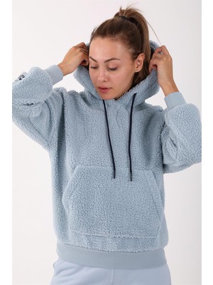 Maraton Comfort Kadın Kapüşonlu  Sisli Mavi Sweatshirt