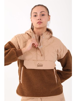Maraton Comfort Kadın Kapüşonlu  Taba Sweatshirt